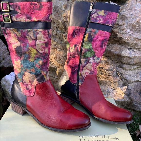 Spring Step L ‘Artiste Barbie Boot Sz 41 (10) Red Multi - Picture 4 of 7